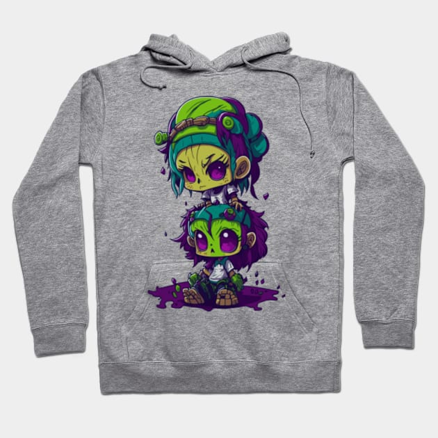 Zombie Duo Delight - Halloween Cute Cartoon Hoodie by DesignINKZ